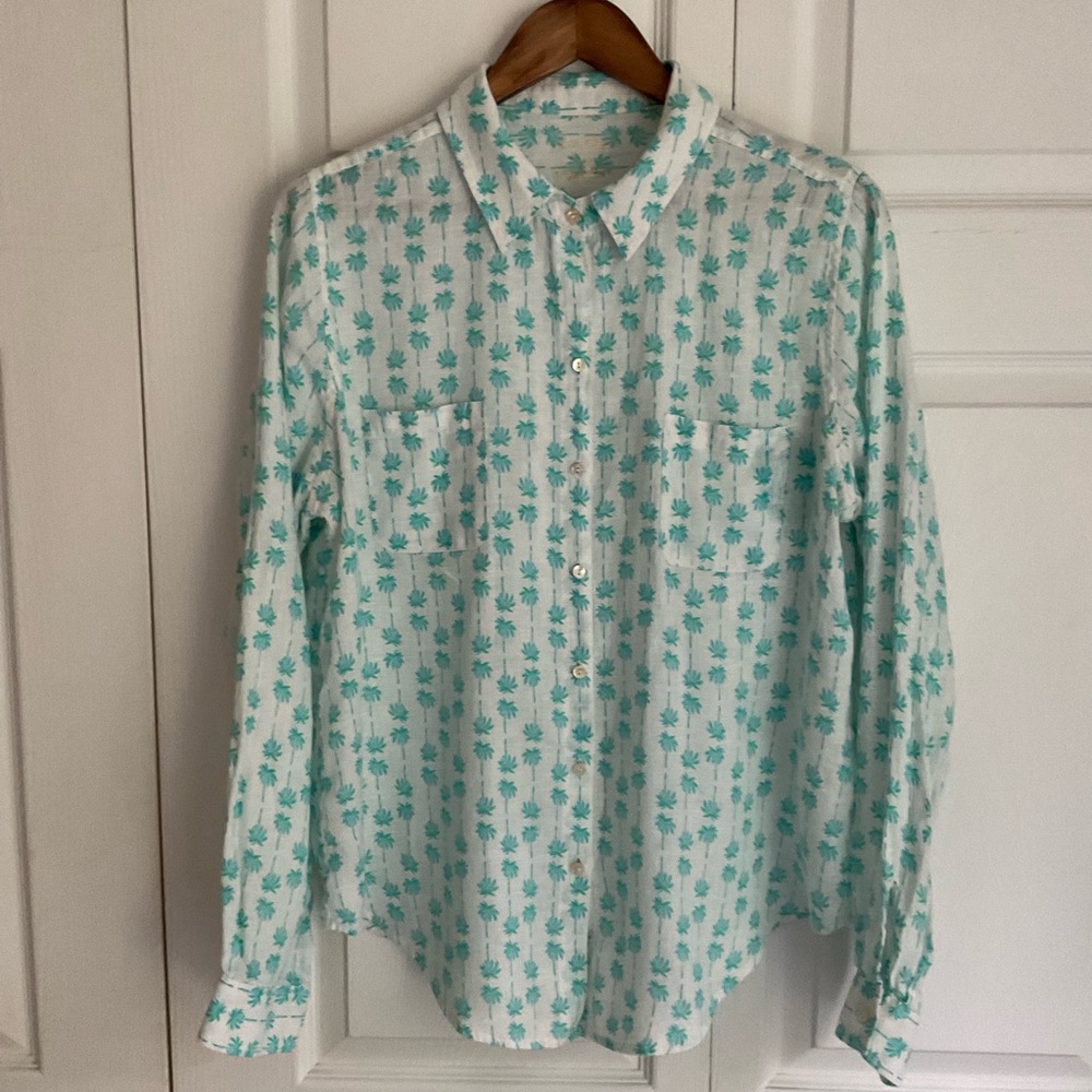 Lilly Pulitzer Linen White and Teal Casual Shirt